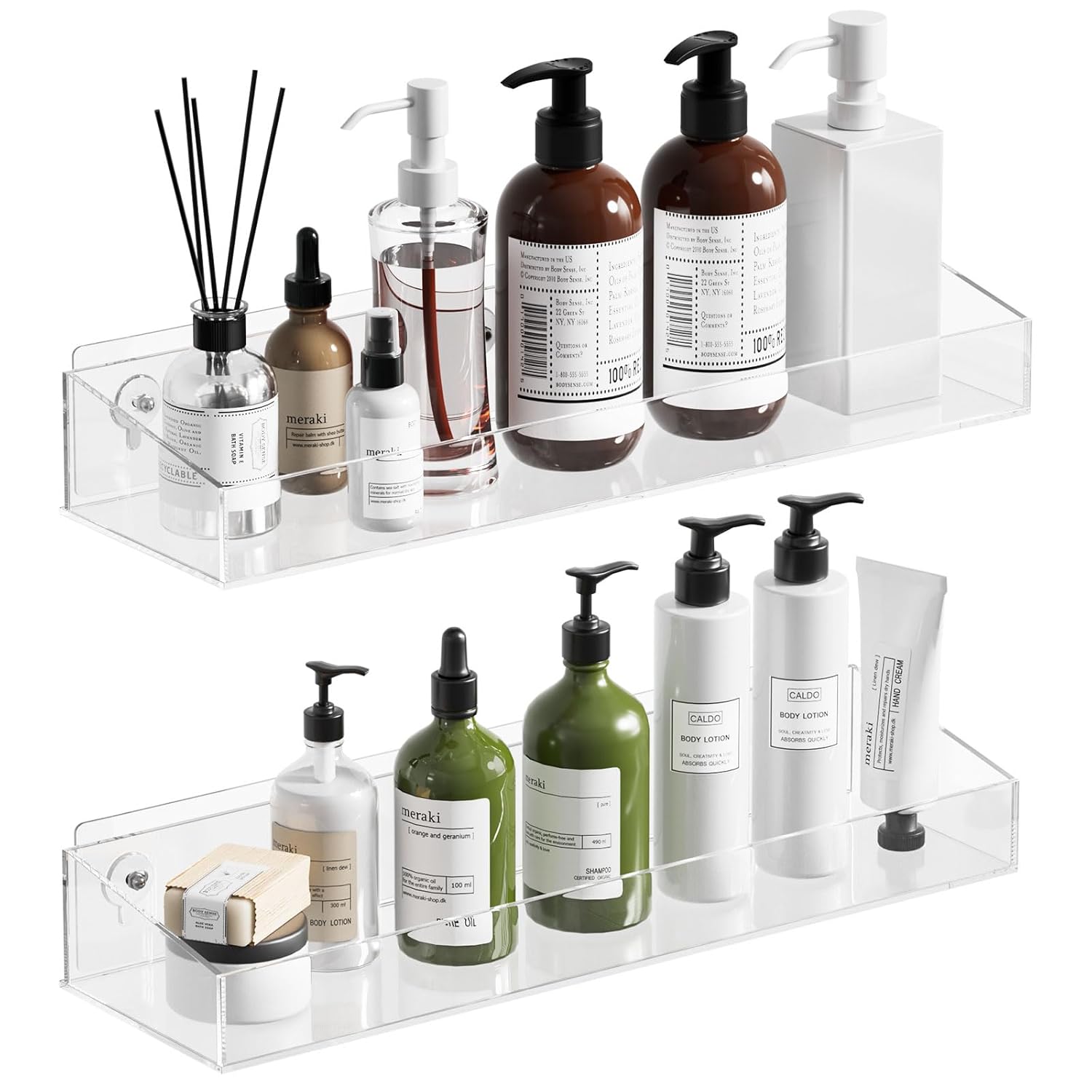 Durmmur 2Pack Acrylic Shower Shelves Adhesive Bathroom Shower Caddy Organizer No Drilling Drilling Wall Floating Shelves for Bathroom