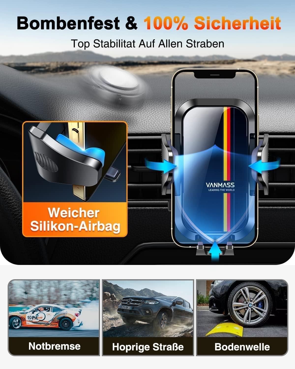 VANMASS 2026 Militärische Handyhalterung Auto Upgrade 4 in 1 Saugnapf Lüftung Handyhalter mit Klebepad Auto Handy Halterung Auto 360° Drehbar Handyhalter Auto Armaturenbrett Scheibe für iPhone Samsung