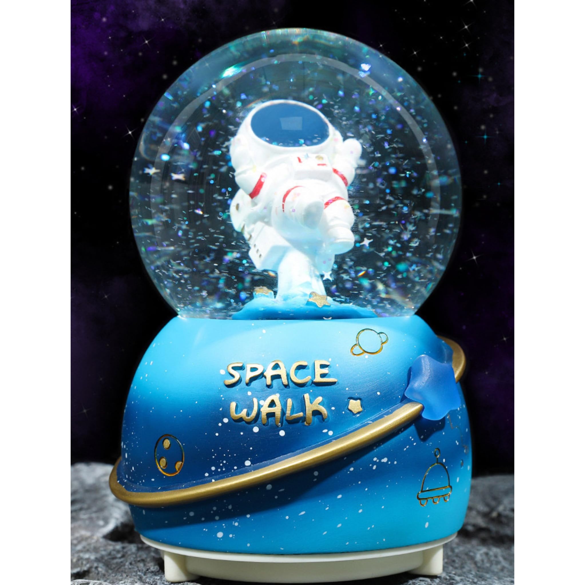Party with Emma Snow Globe for Kids Spaceship Unicorn Snow Globes with Musics Led Unicorn Music Box for Girls Granddaughters Babies Birthday (Astronaut Blue)