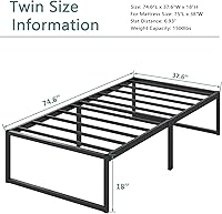 Vista 9 de 14 Inch Twin Bed Frame, No Box Spring Needed, Heavy Duty Metal Platform Bed Frame Twin, Strong Steel Slats Support, Noise Free, Easy Assembly, Black