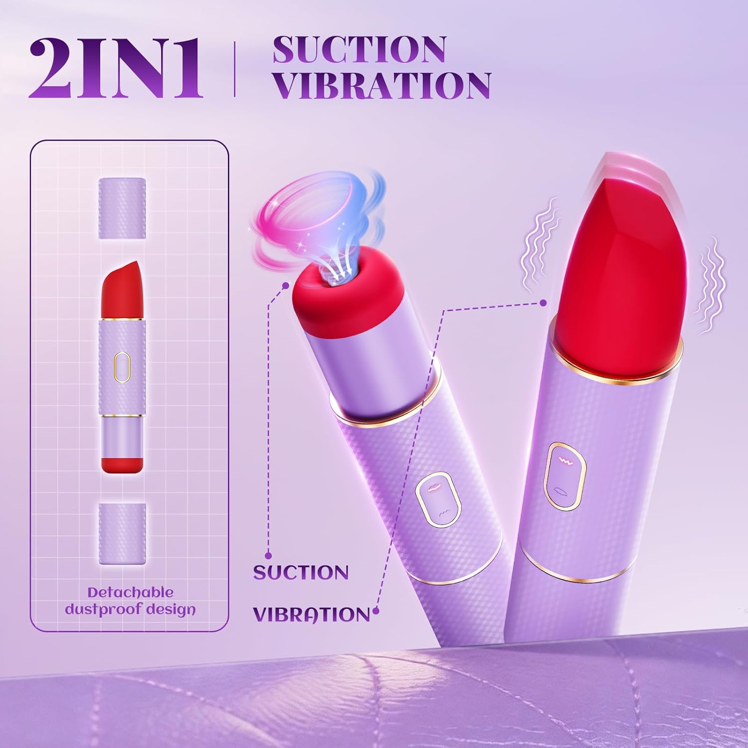 Sucking Bullet Vibrator Adult Sex Toys,2 in1 Lipstick Vibrators,G-Spot Nipple Stimulation with 10 Vibration 3 Suction Modes,Liquid Silicone Adult Toys for Women,Thumping Clit Rose Toys for Female