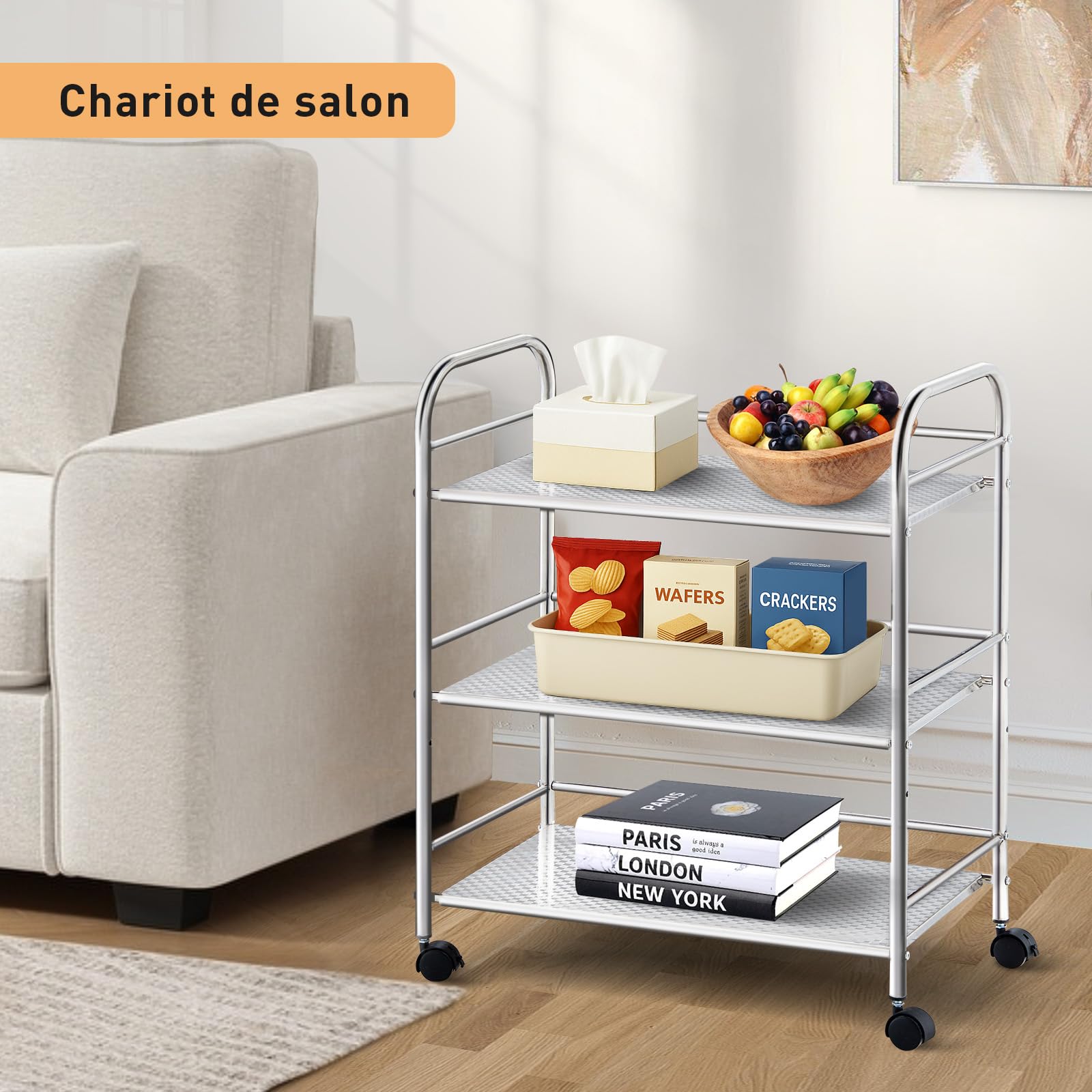 LEMROE Chariot de Service 3 Niveaux en Acier Inoxydable avec roulettes 360° Amovibles - Chariot de Cuisine, Restauration, Hôtellerie, Salon & Restaurant