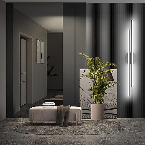 Miniatura 5 de Ralbay Luces de tocador de baño de 48 pulgadas de color negro mate de 48 W, de aluminio esmerilado, modernas lámparas LED negras para tocador de