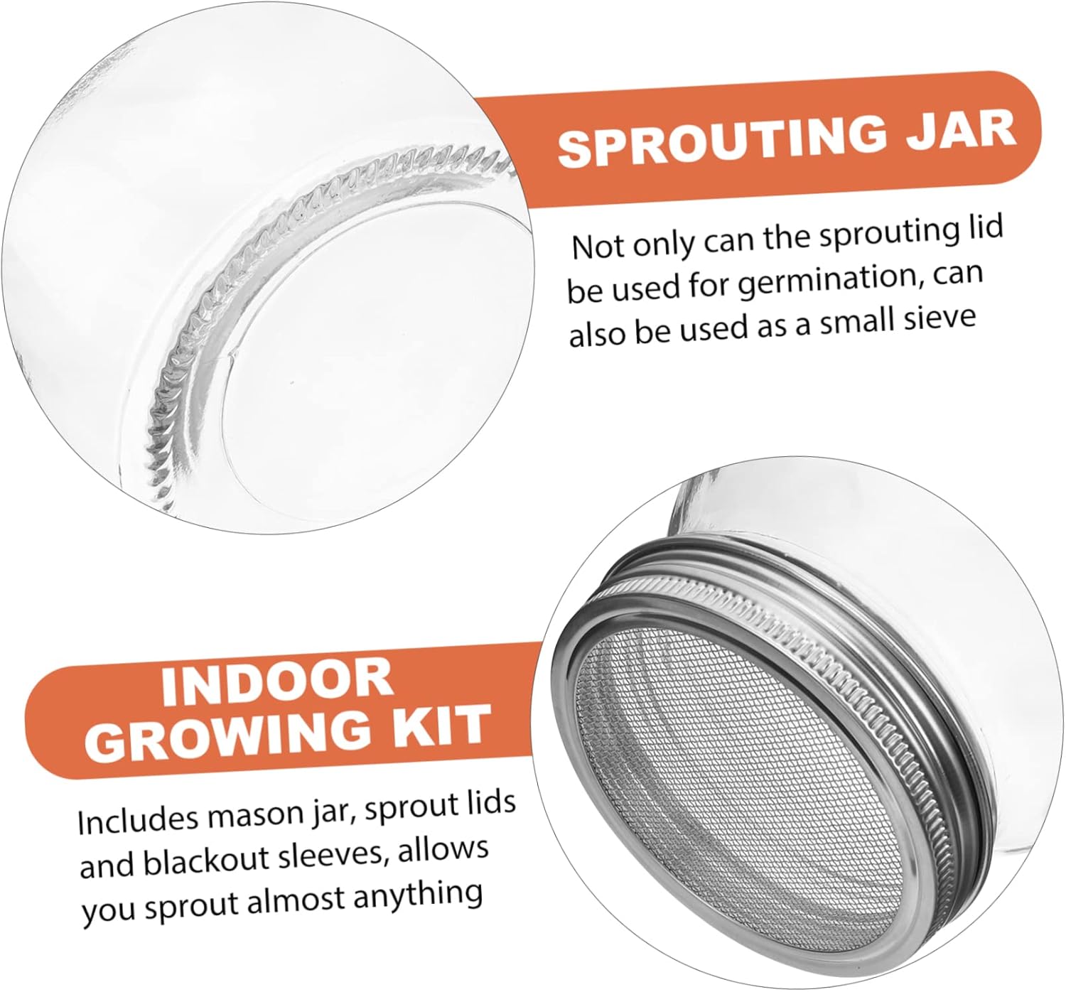 BESPORTBLE Sprouting Kit Jar Lids Blackout Sleeves Microgreens Growing Kit for Organic Sprouts Mason Jar Screen Lids