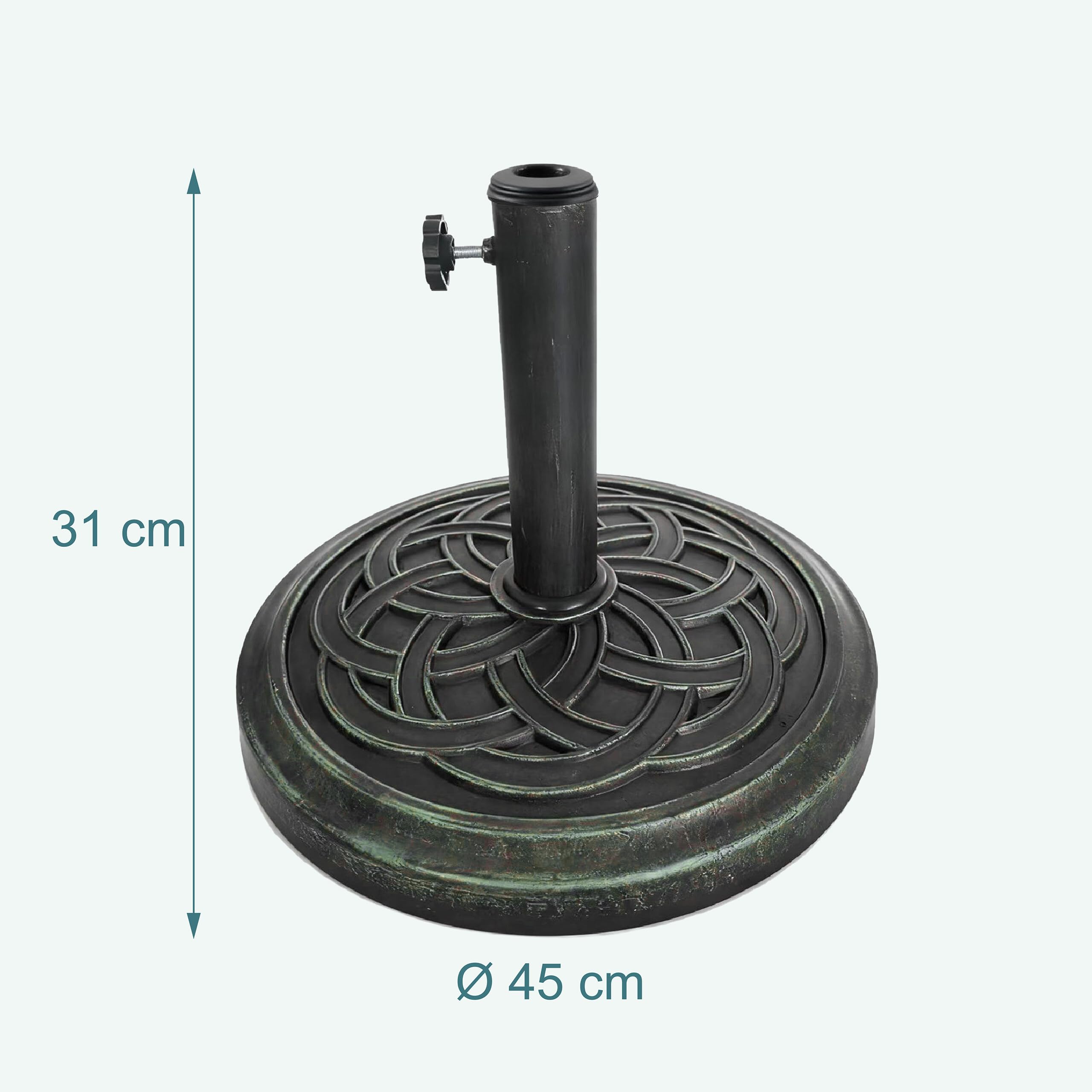 Relaxdays Support de Parasol, pour mâts 34–48 mm, Ø 45 cm, Vintage, Noir/Vert
