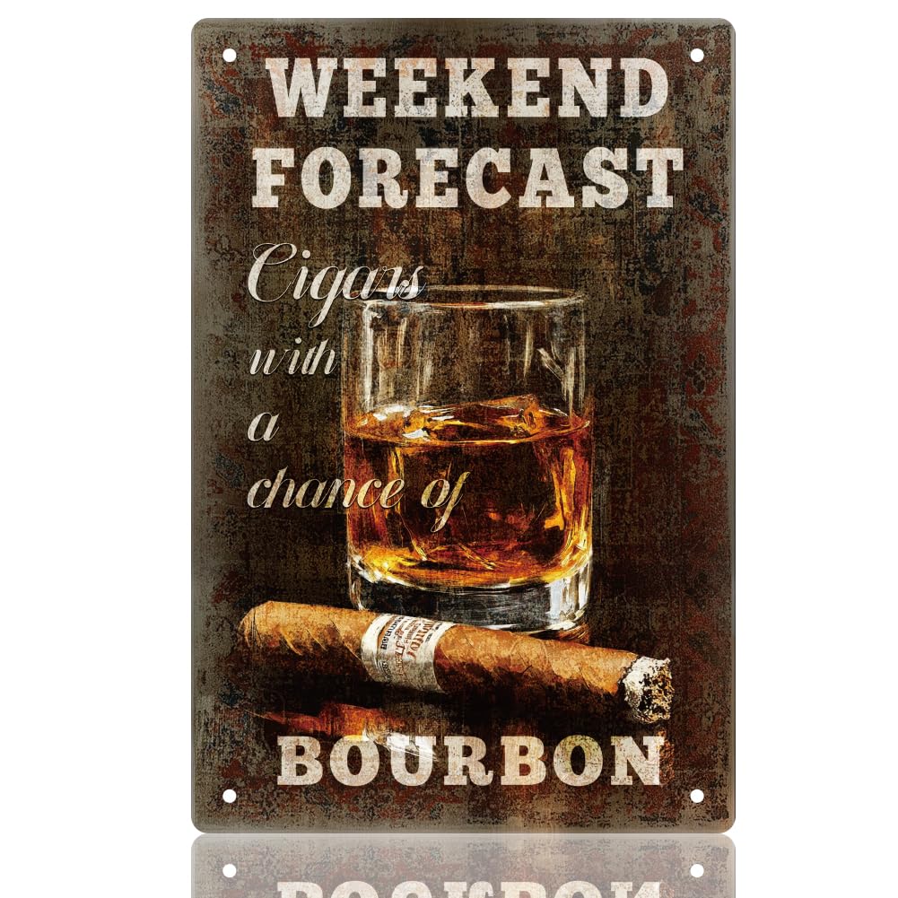 Plaque en métal vintage bourbon et cigares décoration murale 20x30 cm