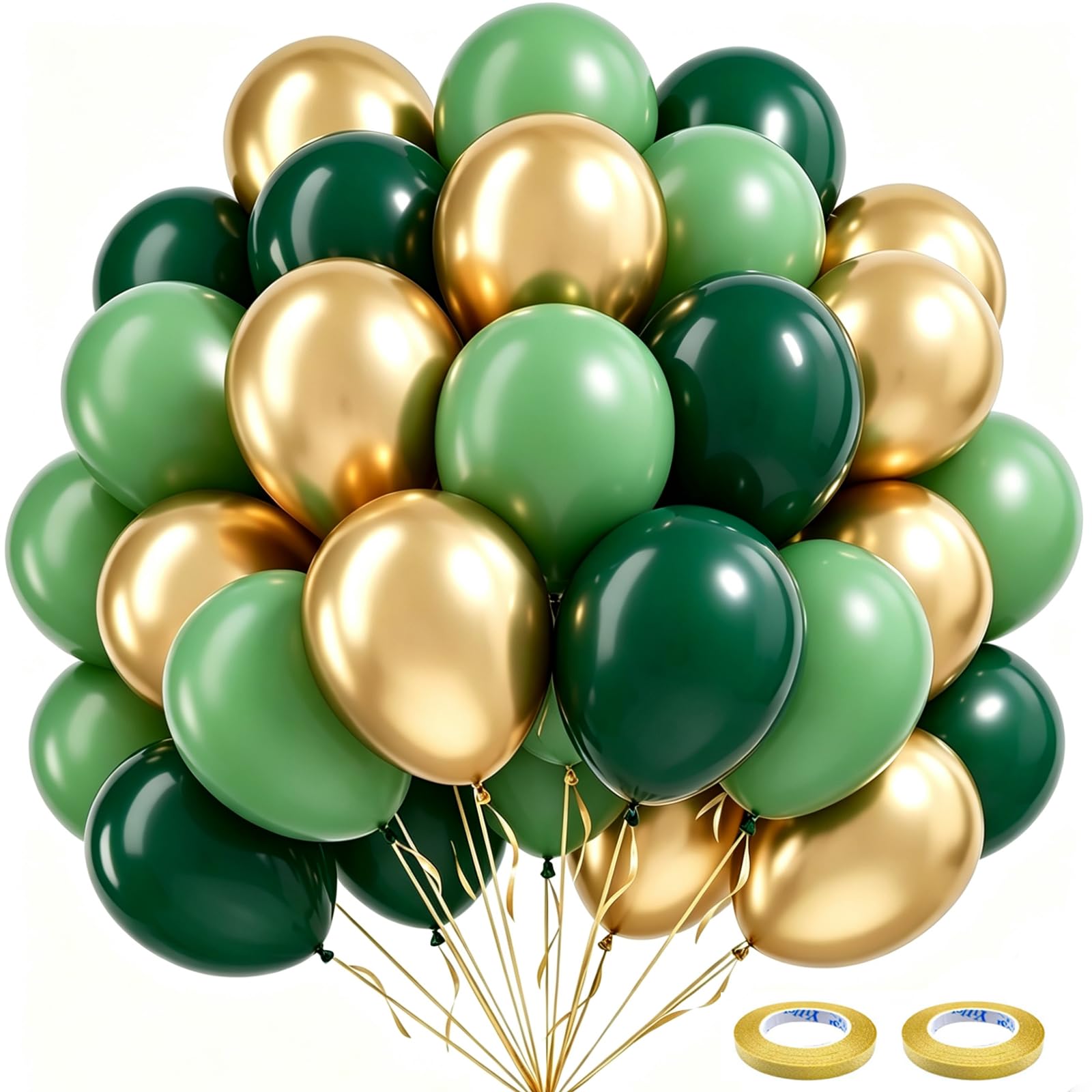 100Pcs Dark Green Gold Balloon Set, Emerald Green Balloons Bouquet with Gold Green Balloons for Dark Green Balloon Arch Kit,Jungle Safari Theme Party Decoration,Baby Shower,Wedding, Graduation