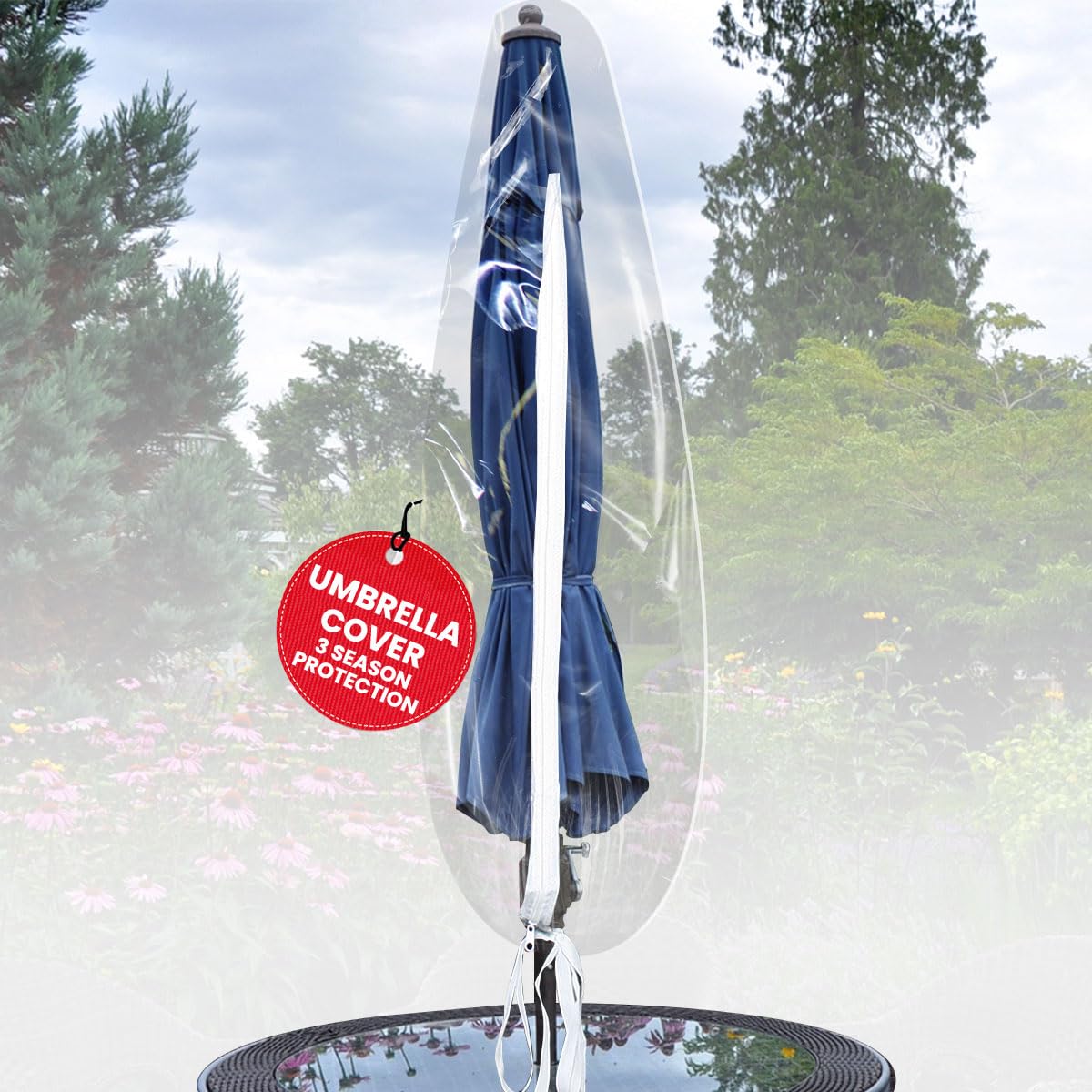 clear plastic patio umbrella Amazon.com : LAMINET Crystal Clear Heavy-Duty Waterproof Plastic Outdoor  Furniture Cover - Umbrella Cover - 3 Season Protection