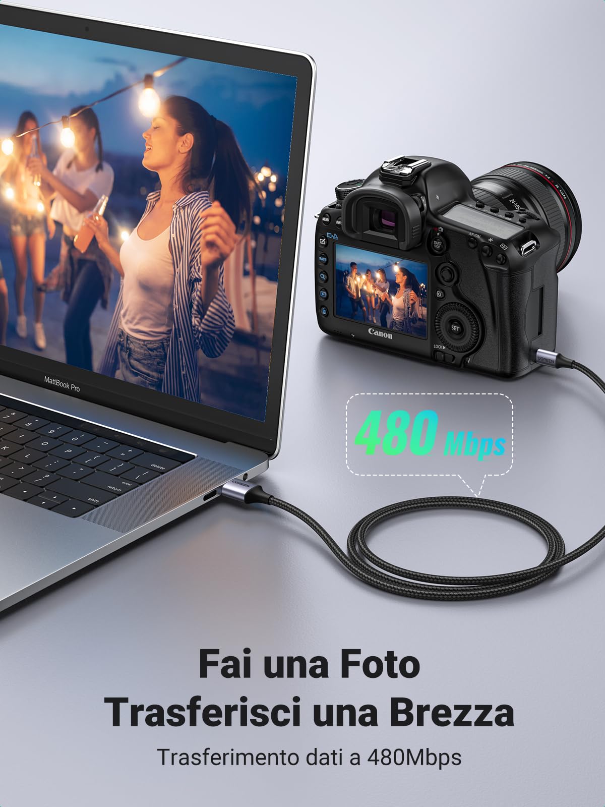 UGREEN Cavo USB A 2.0 a Mini B di Nylon Maschio Ricarica e Trasmissione Dati in Alluminio Compatibile con Hero 3/4 HD,Controller PS3/Wii U Pro,Lettore MP3/4,Camera (1M)