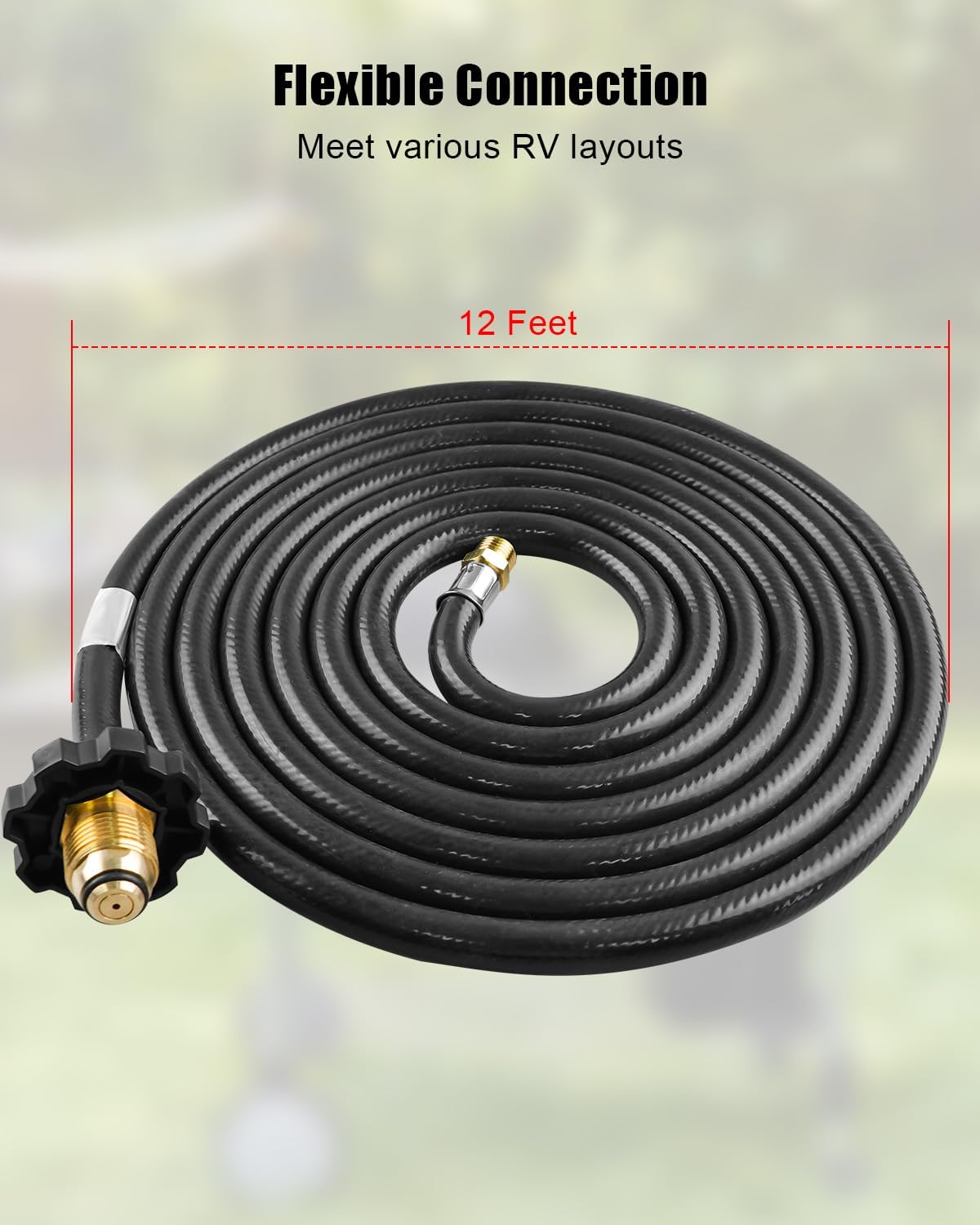 ULZOZN 12ft RV Propane Hose with 1/4" Inverted Male Flare Replace 59035, Fit for Rubber Camper Propane Tank Hose Connect to 20lb or 30lb Tank