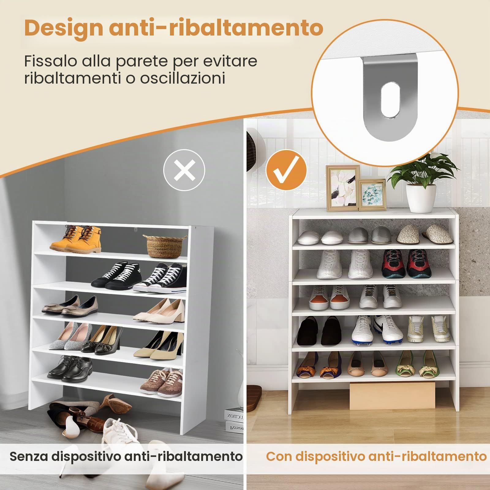 GIANTEX Scarpiera Impilabile a 6 Livelli Salvaspazio | Portascarpe da Porta Plastica Slim, 78x30x89cm, Bianco