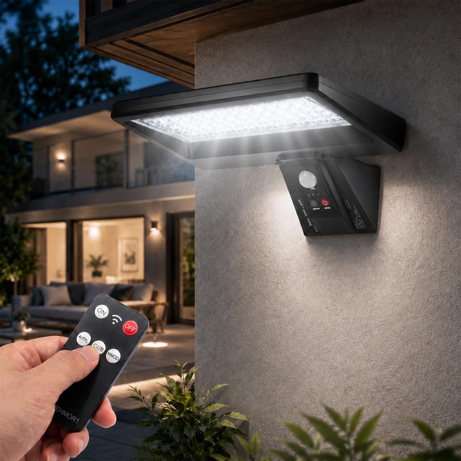 Beuaati Solar Lights Outdoor,LED Solar Security Lights with Motion Sensor & Remote Control,2 Color Modes & 2 Brightness Levels,IP65 Waterproof PIR Flood Lighting for Garden Yard Garage (1-Pack)