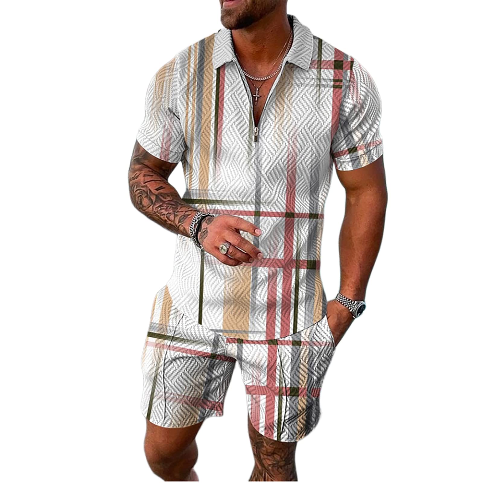 Men's Shirt And Shorts Sets 2 Piece Tracksuit Set Outfits Summer Jogging Short Sleeve Suit