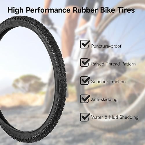 Miniatura 3 de Neumático de bicicleta de 24 pulgadas, paquete de 2 neumáticos y tubos de bicicleta de 24 x 1.95 pulgadas, neumático de bicicleta de 24 x 1.95 con