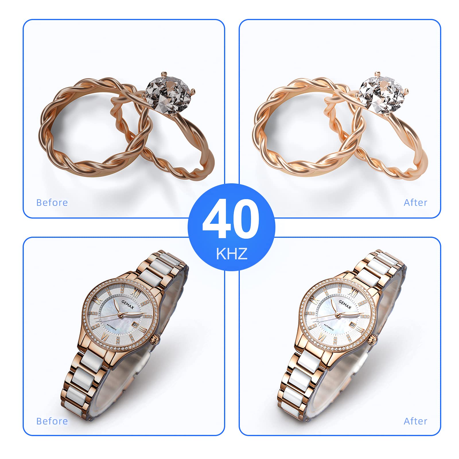 Limpiador de joyas, limpiador ultrasónico profesional de joyas con temporizador, máquina portátil de limpieza de joyas para el hogar para gafas, anillos, maquinillas de afeitar, monedas, aretes