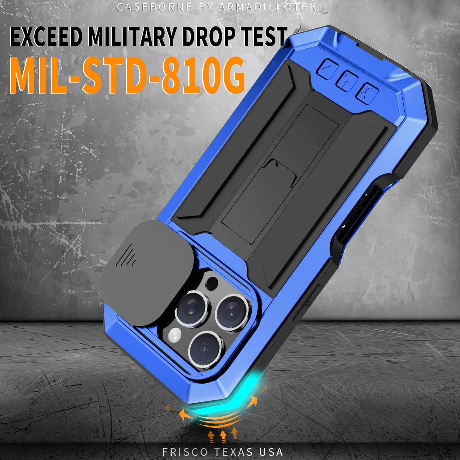 FW Compatible with iPhone 16 Pro Metal Case with Slide Camera Cover Built in Screen Protector Full Body Hybrid Case Kickstand Military Heavy duty Armor Silicone Rugged Case For Man Woman (Blue)