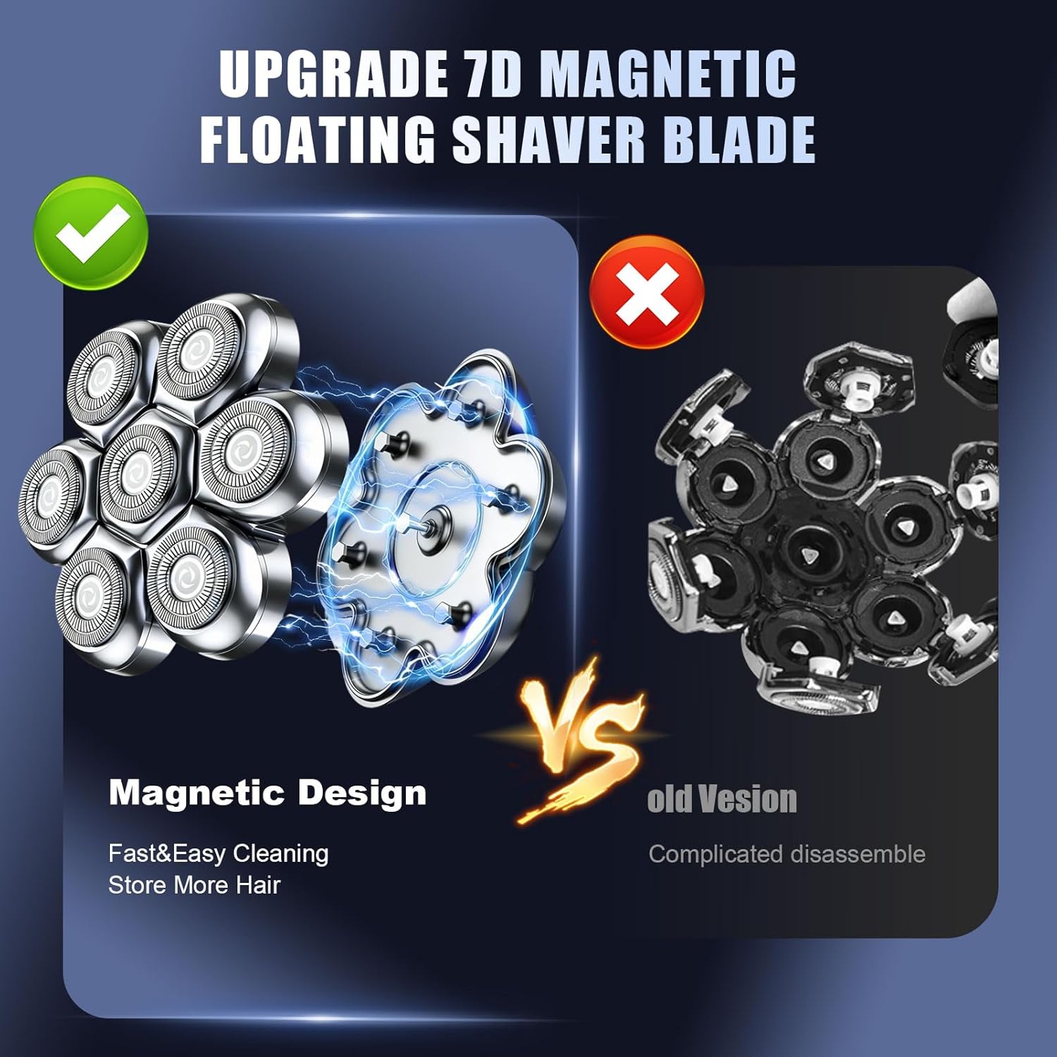 7 Head Floating Shaver Replacement Heads for Freebird Head Shaver for Bald Men, Universal Magnetic 7D Head Shavers for SHPAVVER/Wyklaus/Cyruzi Shaver Head,3Pack