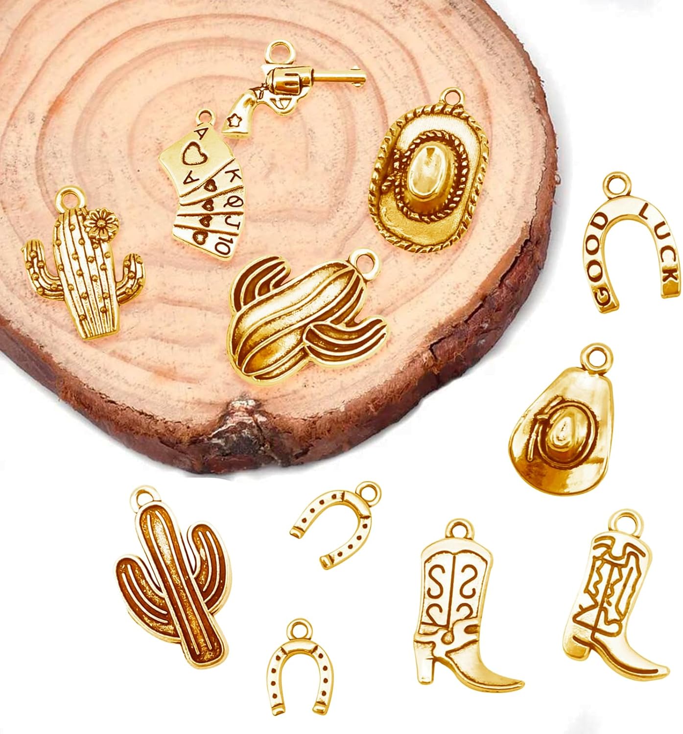12pcs Western Cowboy Cowgirl Charms for Jewelry Making Alloy Gold Color Boot Gun Cowboy Boot Hat Horse Cactus Charms Pendants for Bracelet Earrings Necklace Keychain Jewelry Making DIY Crafts - Image 4