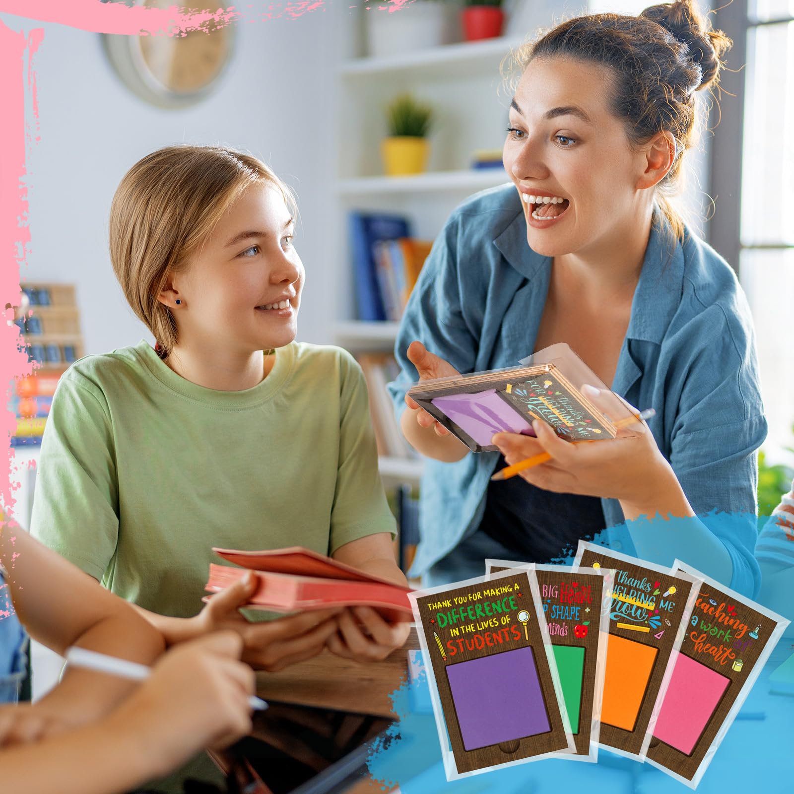 Motipuns Set di 24 supporti per appunti adesivi da scrivania per insegnanti, apprezzamento per insegnanti, con note adesive, regali di apprezzamento per insegnanti, regali per insegnanti, regali per