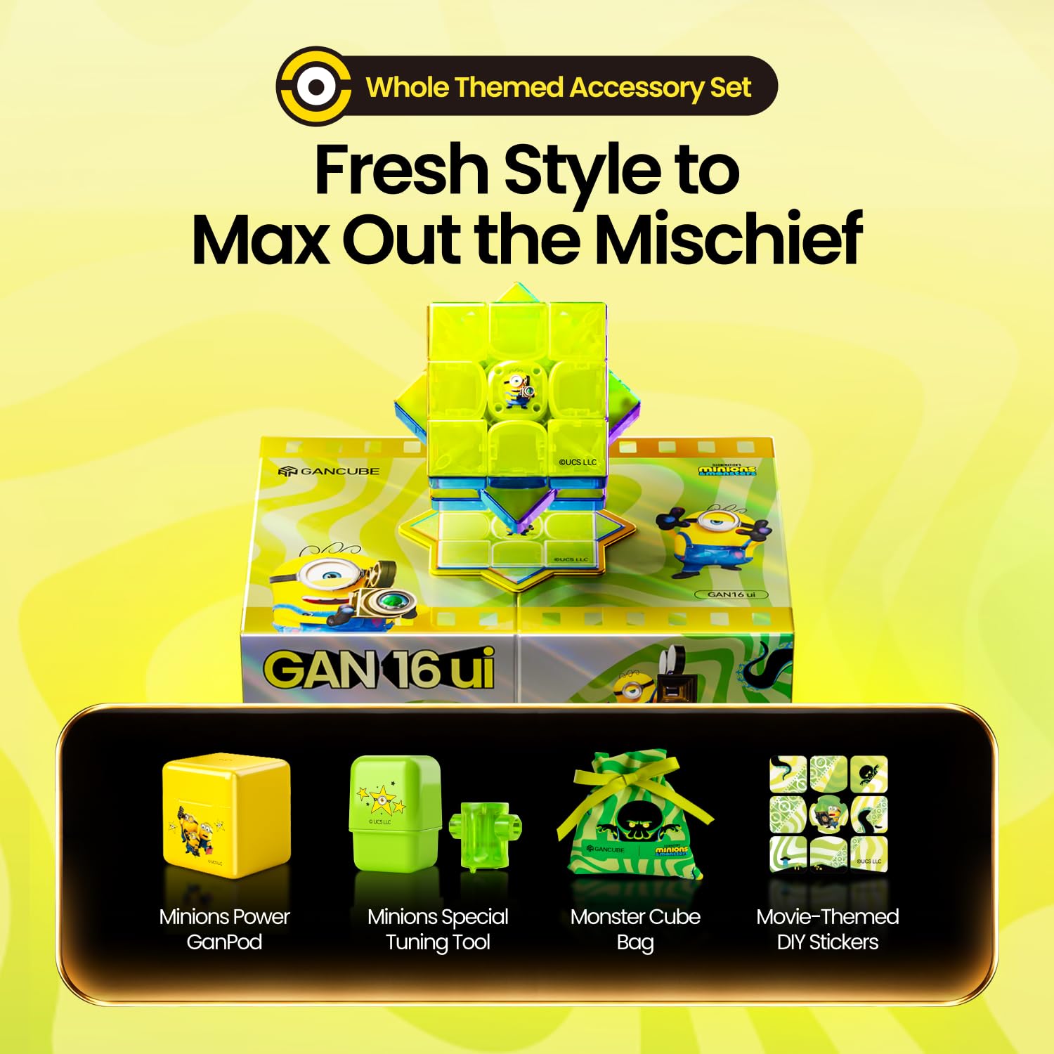 GAN Minions 16 ui Maglev Max, cubo di velocità intelligente con analisi AI | Unico Smart Speed Cube 3×3, Regalo per gli appassionati di puzzle, scelta di regalo individuale per collezionisti