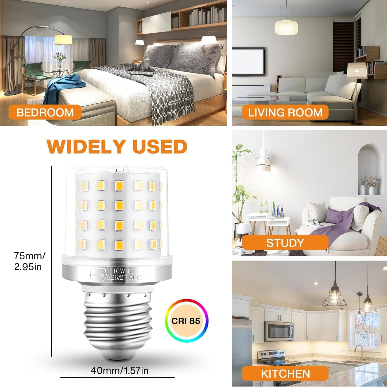 MIAOKE E26/E27 3 Way LED Bulb,10W 3 Light Mode Dimmable，900Lumen Light Bulb，Can Reduce Energy Consumption by 90%，Spiral Light Bulbs are Suitable for Bathroom，Ceiling Fan and Outdoor（4 Pack）