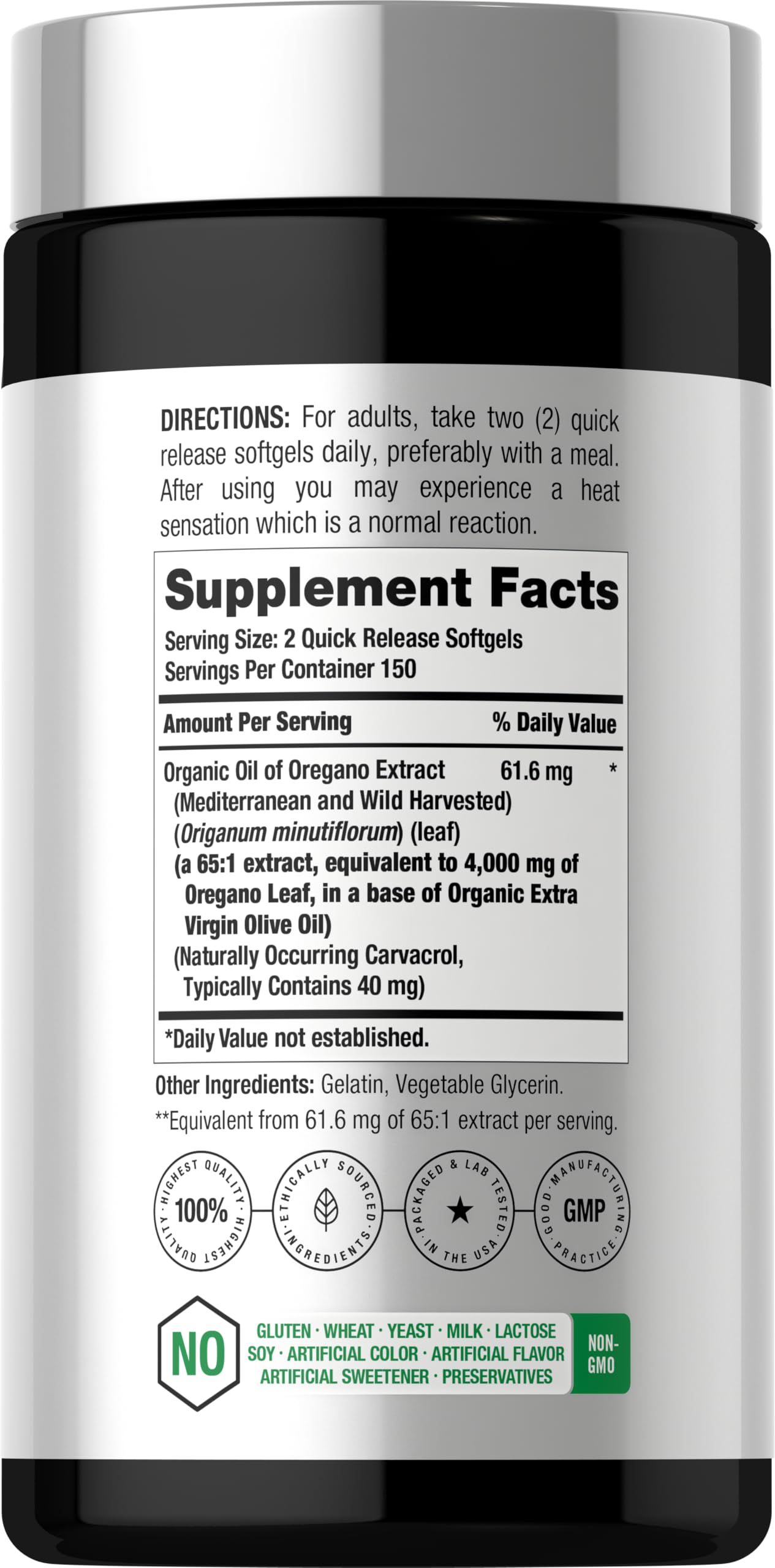 Horbäach Oregano Oil | 4000mg | 300 Softgel Capsules | Naturally Occurring Carvacrol Pills | Non-GMO and Gluten Free Extract Supplement