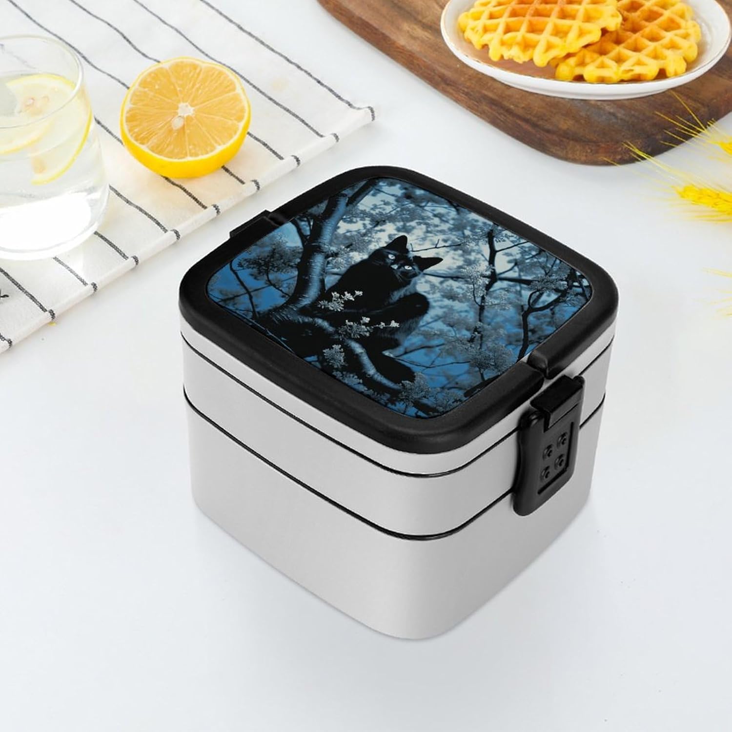 Adults Lunch Box Adult Bento Box Stackable Bento Box BPA-Free Black Cat on Tree Lunch Box Food Container Ideal for Meal Prep, Work, And On The Go