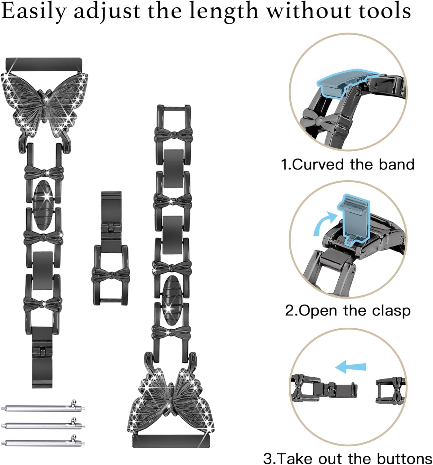 Butterfly Band Compatible with Samsung Galaxy Watch 6 Band-40mm with Protective Case (No Screen Protector), 20mm Quick Release Women Diamond Cute Metal Slim Watch Bands & Bling Cover Case - Image 4