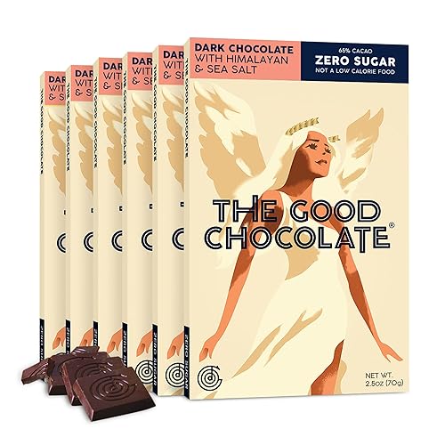 The Good Chocolate - Barras de chocolate cetogénicas con sal del Himalaya, cero azúcar, aperitivo bajo en carbohidratos, calorías más bajas,