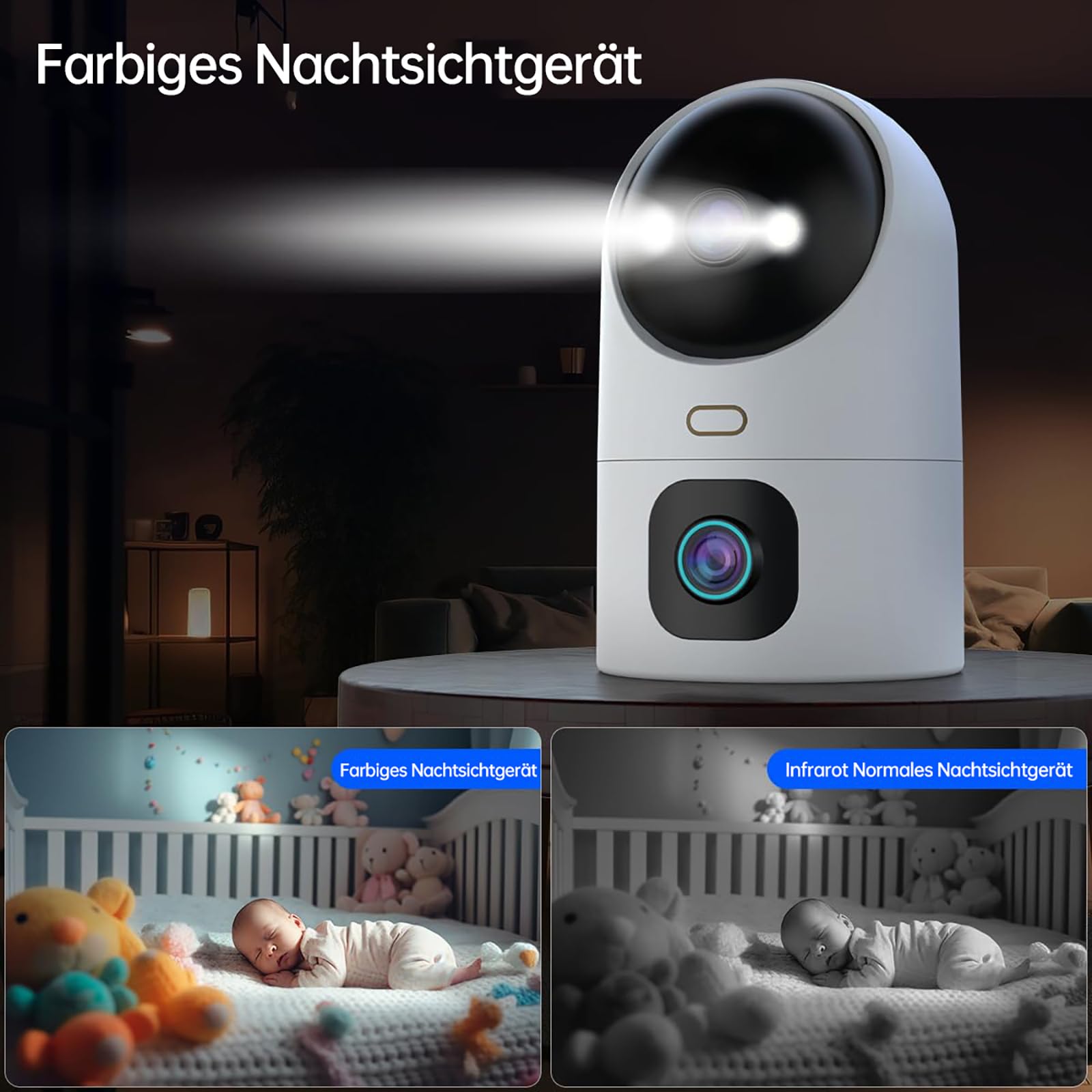 JOOAN 5G Kamera Innen Überwachungskamera hundekamera, Dual-Lens Kamera 360° PTZ Kamera One-Touch-Anrufe,Farbe Nachtsicht,Kompatibel mit Alexa