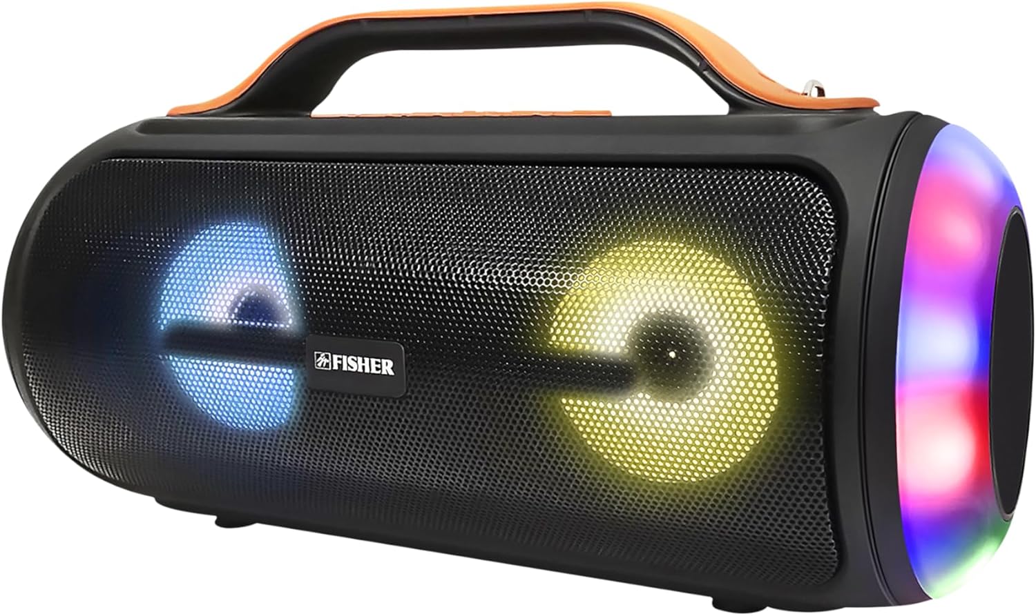 Fisher Bluetooth Speakers, Portable Wireless Speaker 20W PEAK Power Boombox w HD Sound & Lights, Water Resistant, 2H Playtime, TWS, BT 5.2, Built-in Handle, Outdoor for Home/Party/Beach/Travel/Camping