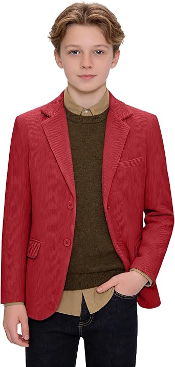Boys Blazer Retro Corduroy Jacket Slim Fit Casual Sport Coat