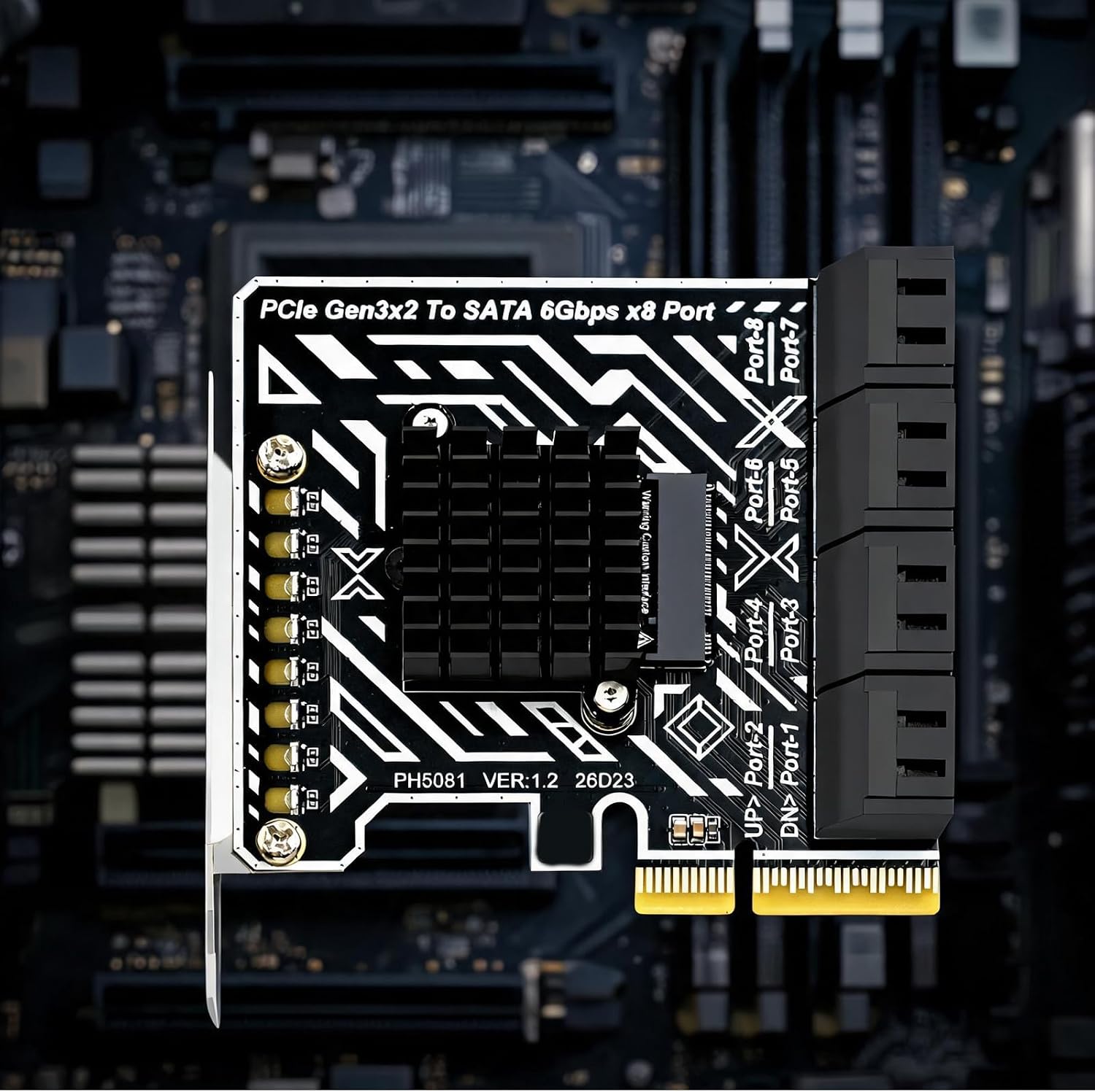 PCIE Gen3X2 to SATA3 6Gbps Expansion Card 8 SATA3.0 Port, 240TB Top Capacity, Stable High-Speed Data Transfer, with LED Indicators and Cooling Heatsink for Optimal Use