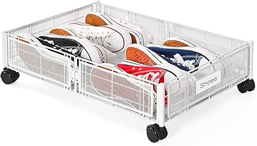 Luseba Almacenamiento debajo de la cama con ruedas cajón organizador de almacenamiento de zapatos debajo de la cama con placa de identificación