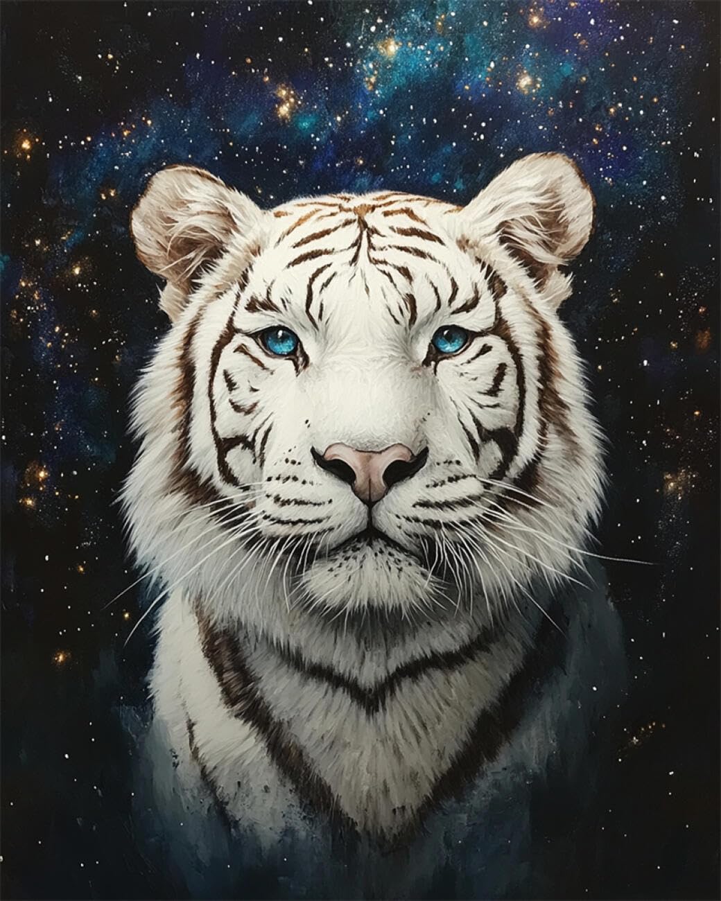 RKFLGEW DIY Seed Bead Embroidery Kits White Tiger Oil Painting 30x40cm
