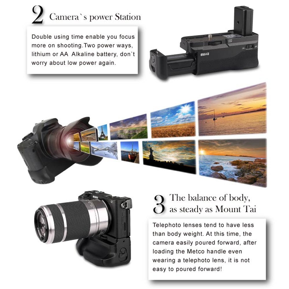 Meike Verticale Opname Batterijgrip MK-A6300 Externe Power Pack-houder Voor Sony Alpha A6300 A6000 Camera, Werk Met NP-FW50-batterij Om Sony A6300 A6400 A6000-pack Te Vervangen