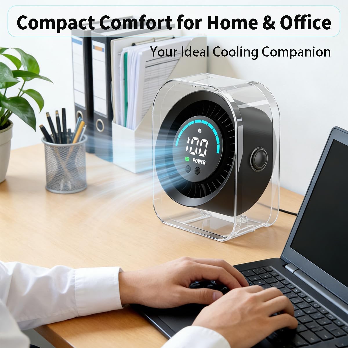 Small Desk Fan, Quiet Desktop Fan with Turbo Airflow, Rechargeable Mini Table Fan 100 Speed Wind Adjustable, Travel Fan for Sleeping 90° Rotating, Portable Small Fans for Office Home Travel