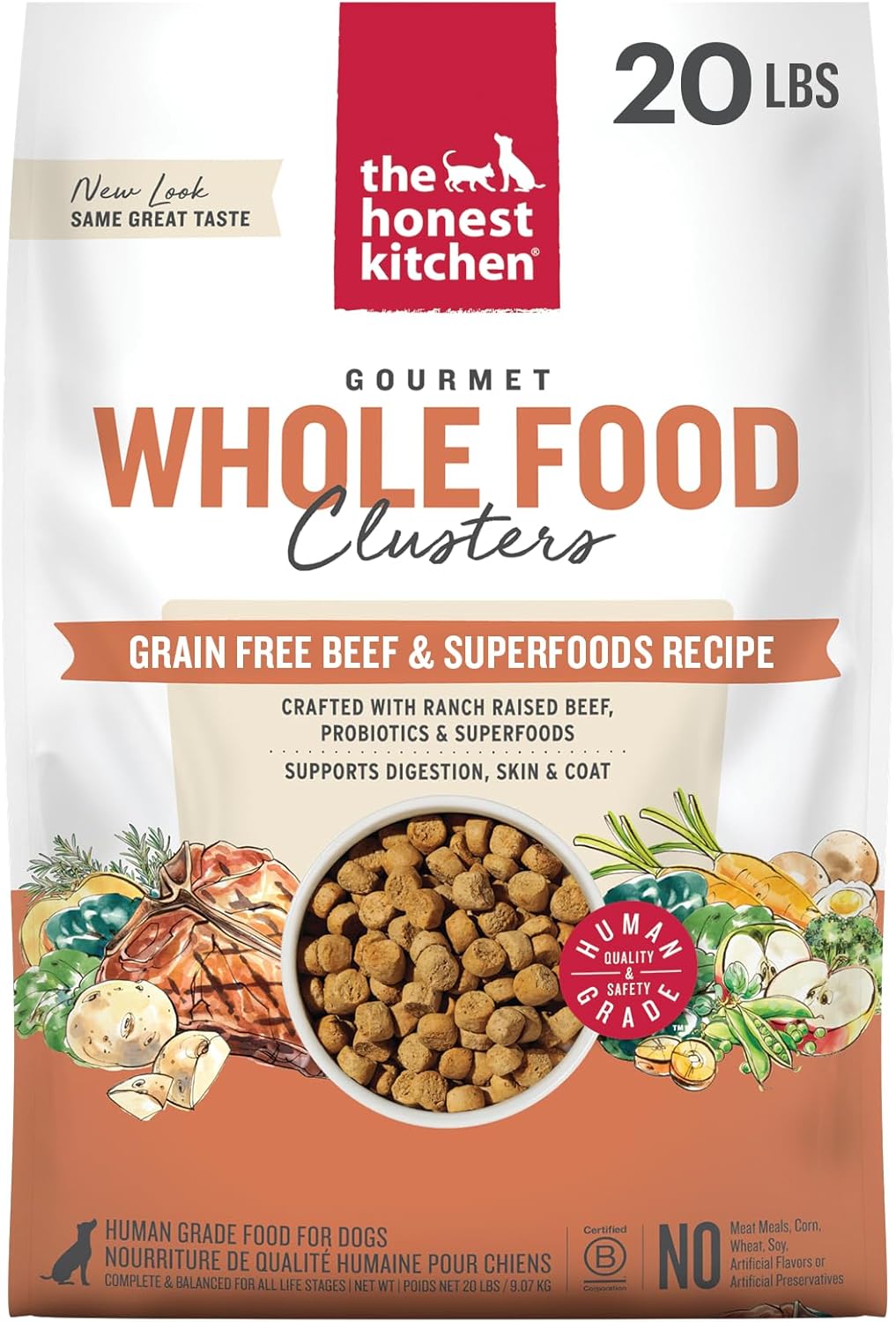 The Honest Kitchen Human Grade Whole Food Clusters Dry Dog Food - Grain Free Beef, 20 lb Bag