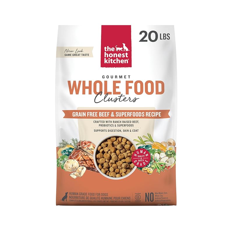 Ração seca desidratada para cães The Honest Kitchen com carne bovina e superalimentos, sem grãos, 9,08 kg