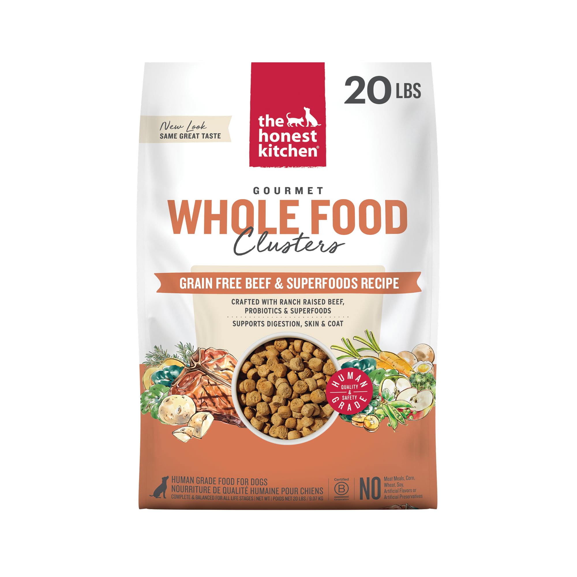 The Honest Kitchen Human Grade Whole Food Clusters Dry Dog Food - Grain Free Beef, 20 lb Bag