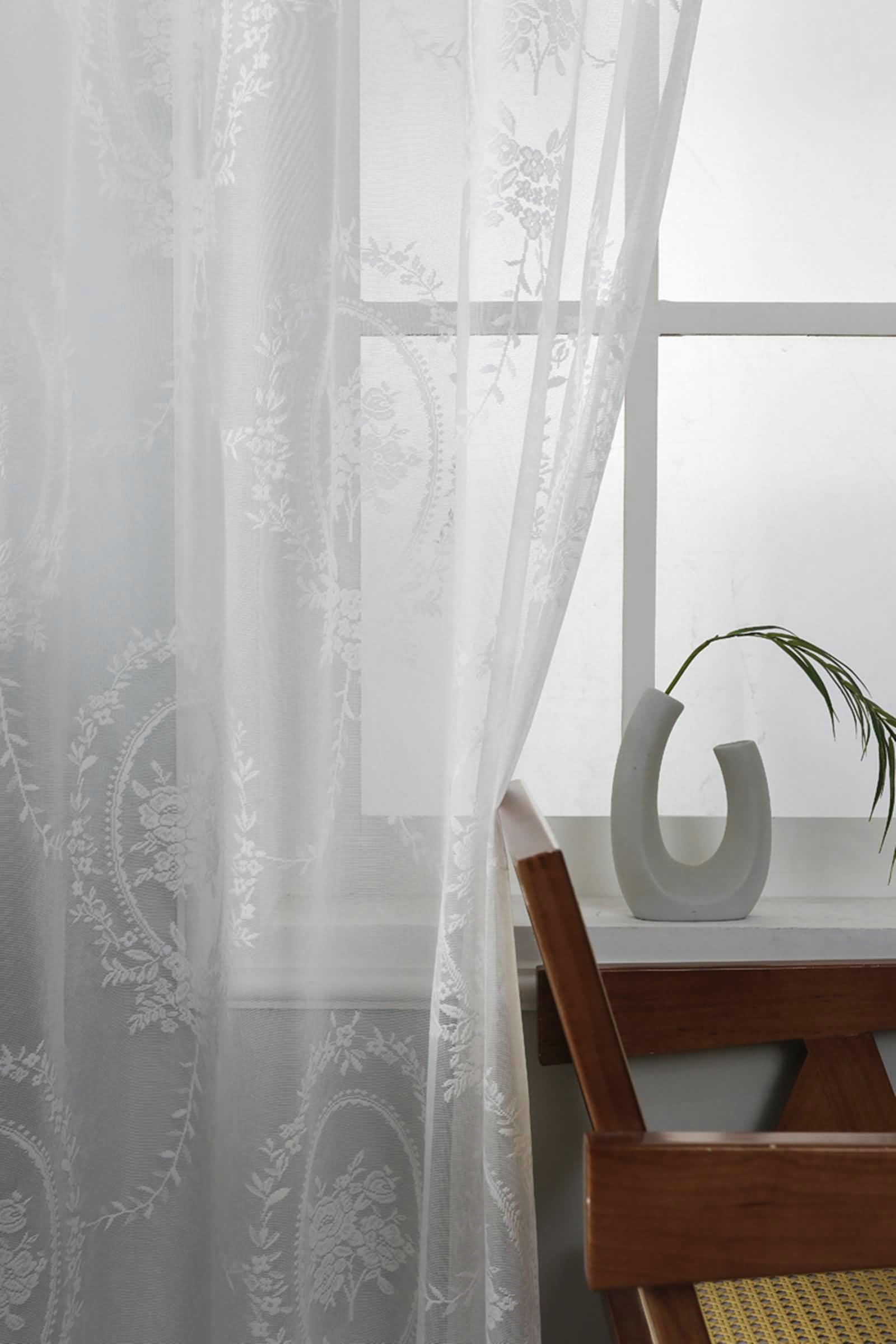 Tenda semitrasparente bianca, 160 cm di lunghezza, 2 pannelli, motivo con rami di fiori e foglie, con occhielli nella parte superiore, tende trasparenti per soggiorno, camera da letto, ogni