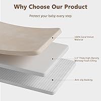 Vista 4 de Tapete de juego para bebé para piso, tapete de espuma viscoelástica de 1.3 pulgadas de grosor, tapete de terciopelo coral súper suave con respaldo