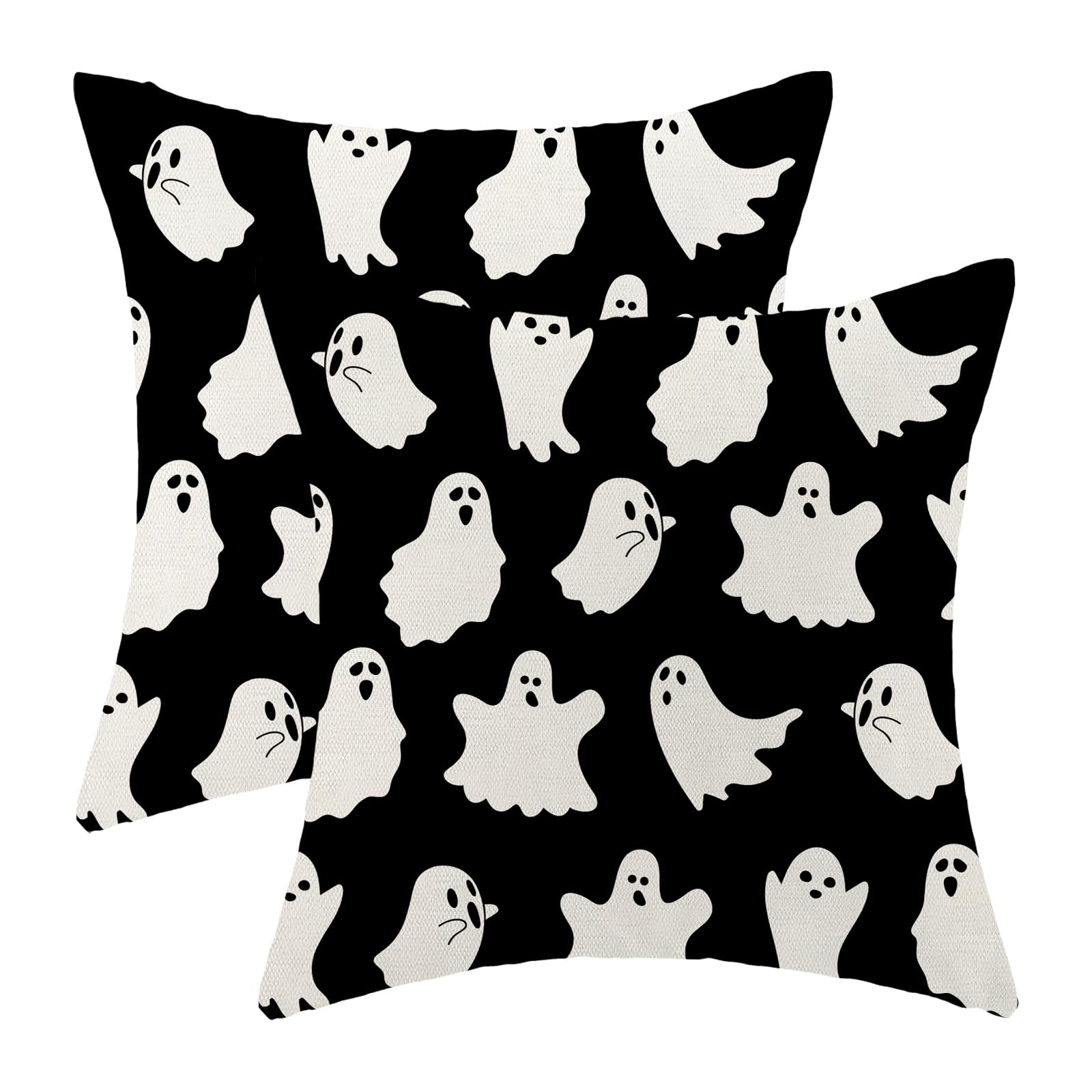 GIOPAMGO Halloween Pillow Covers 18x18 Set of 2, Outdoor Halloween Cute Ghost Throw Pillow Covers Linen Farmhouse Vintage Halloween Decor Cushion Case Halloween Home Decor for Couch Sofa