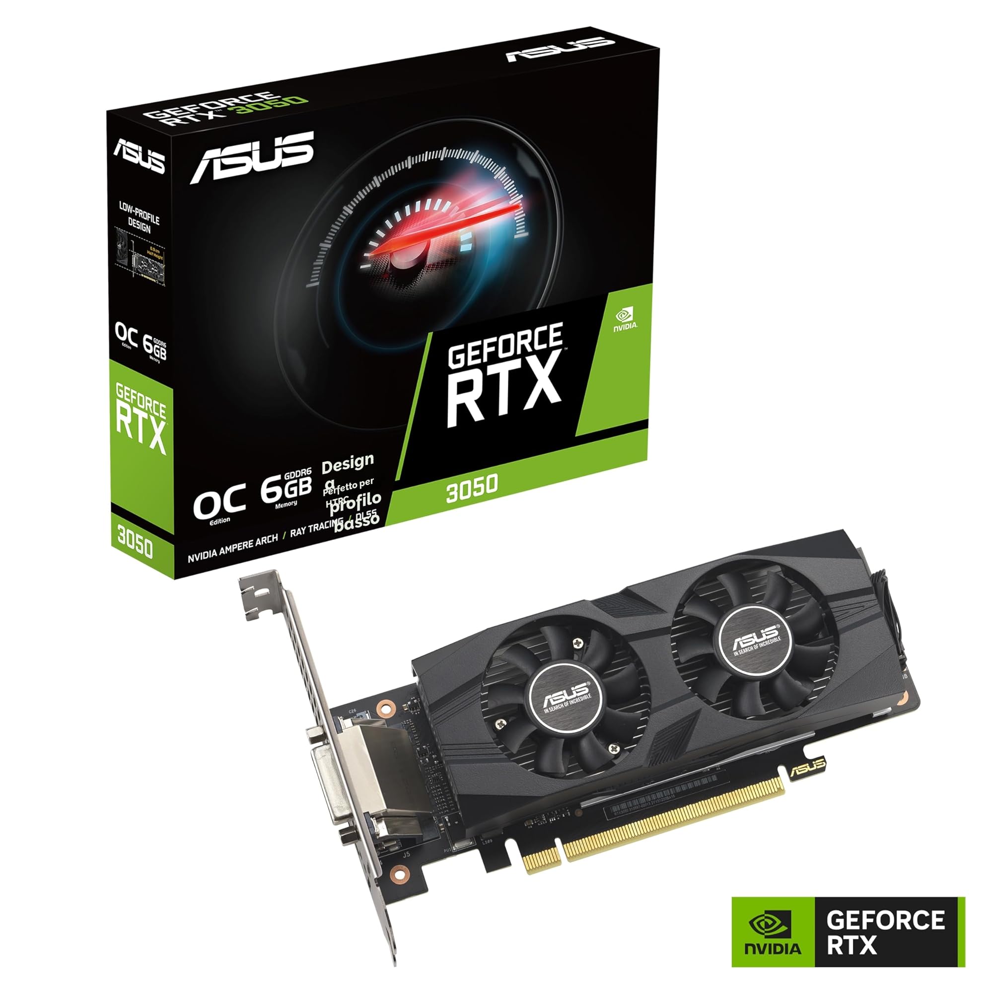 ASUS RTX3050 LP BRK OC, Scheda Grafica 6 GB GDDR6 NVIDIA GeForce, Nera | Multiprocessore Streaming NVIDIA Ampere, Resistenza alla Polvere IP5X, Auto-Extreme, GPU Tweak III, Nero, RTX3050-O6G-LP-BRK