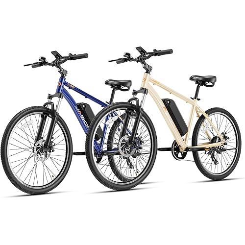 Jasion EB5 Electric Bike for Adults with Peak 1000W Brushless Motor, 40Miles 20MPH Commuting Electric Mountain Bike with 360Wh Removable Battery, 7-Speed, 26" Tires and Front Fork Suspension