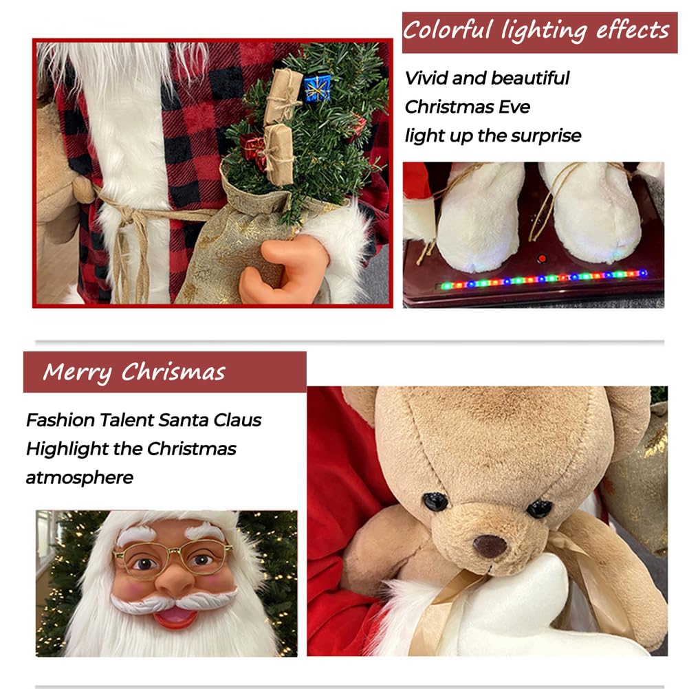 Figura de peluche animada de Papá Noel de tamaño real, 4 pies con luces y música, decoración navideña para interiores