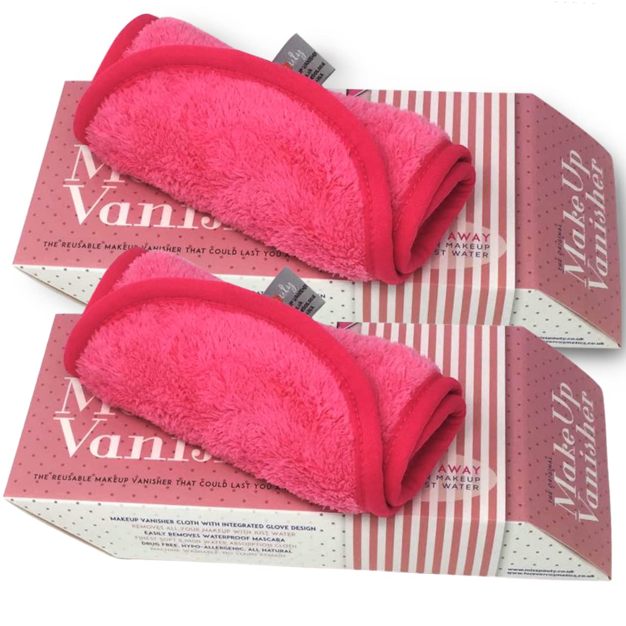 Makeup Remover Cloth x2 MISS POUTY Chemical Free Make Up Vanisher Cloths - Erase Face Make Up With Just Water (Pink)