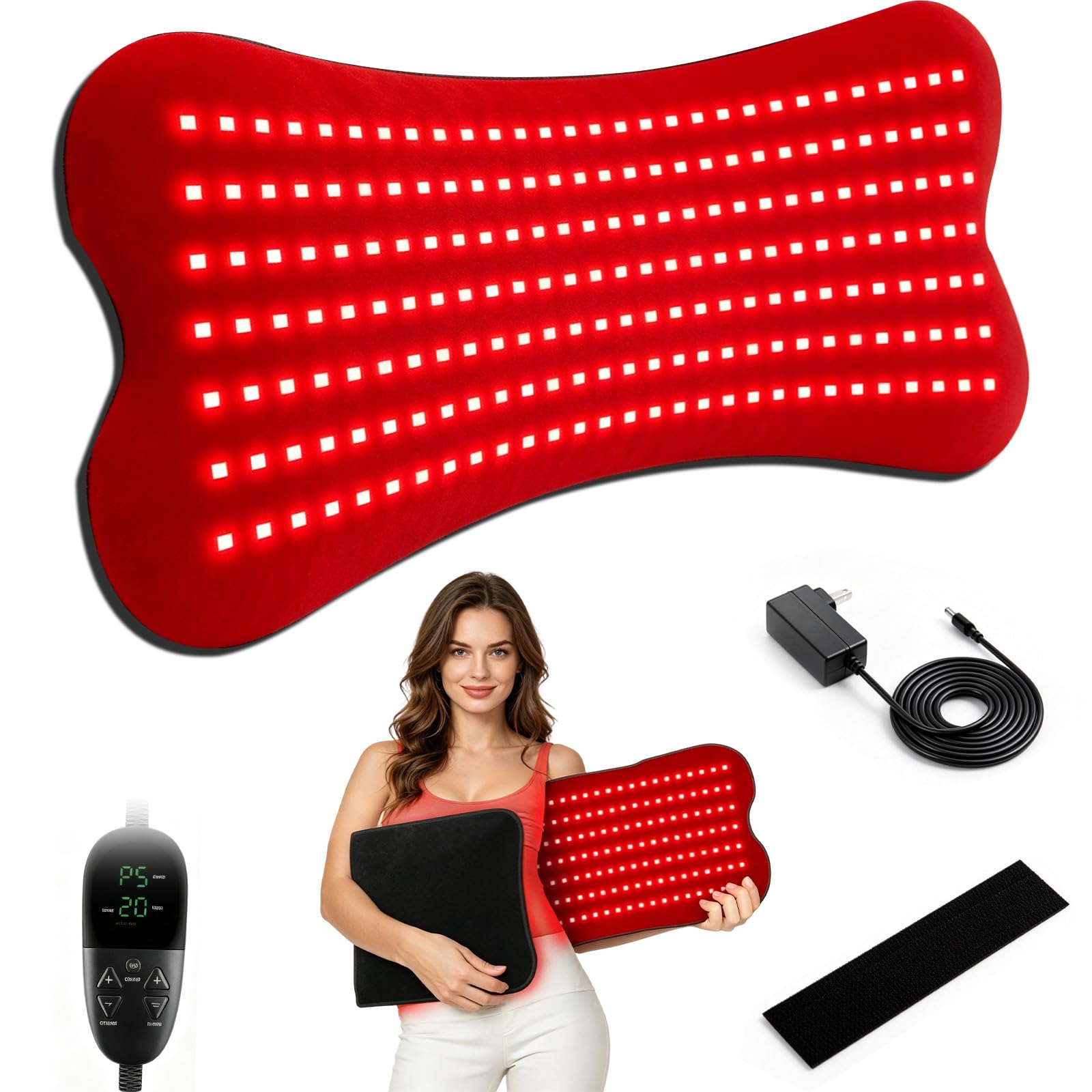 80 x 35 cm esterilla de infrarrojos, 210 LED cinturón de luz roja, cinturón de terapia de luz roja para el cuerpo, terapia de luz roja LED de 660 nm y 850 nm, 5 niveles de brillo y 5 ajustes de tiempo