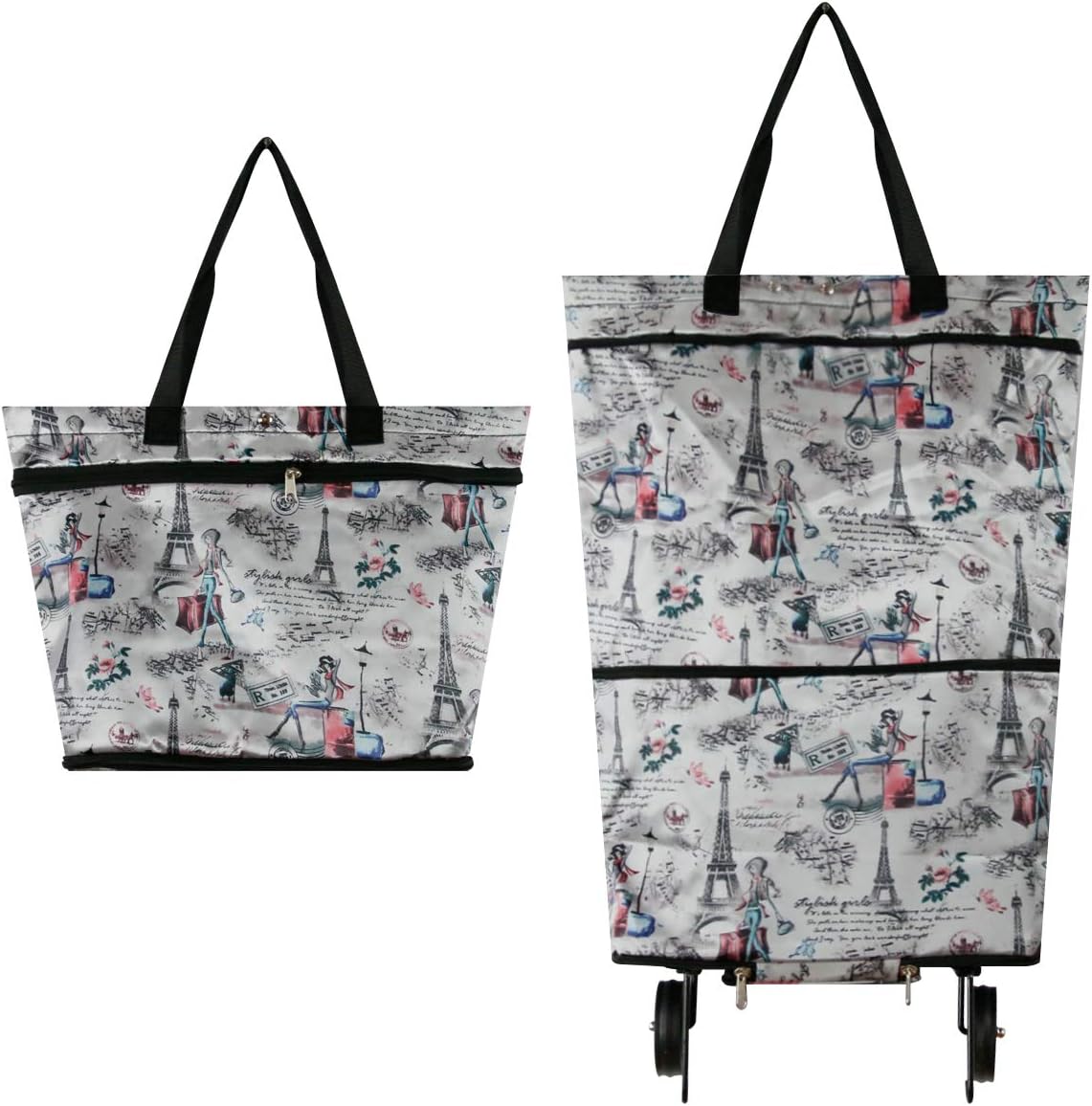 YOULIAN Shopping Bags with Wheels Two-stage zipper Foldable Shopping Cart Picnic Travel Bags Waterproof Processing Reusable