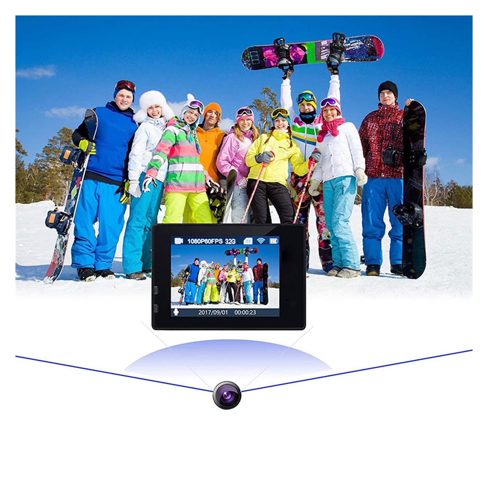 Kamera akcji, Kamera podwodna Ultra HD H9R 12MP 2 cale LCD 30M wodoodporna 170D pilot zdalnego sterowania kask rowerowa kamera wideo Outdoor kamera sportowa Płynna stabilizacja(H9 0ption2,1)
